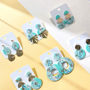Đi Đảng Cổ Điển Vàng Lá Ánh Sáng Màu Xanh Lá Cây Polymer Đất Sét Drop Dangle Bông Tai Phóng Đại Hình Hình Hình Quạt Stud Bông Tai Phụ Nữ - Product Image 6