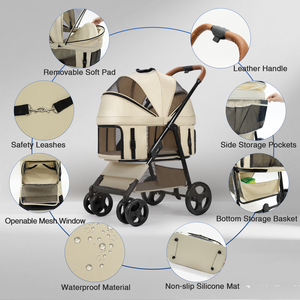 <span class=keywords><strong>Carrito</strong></span> Plegable y Portátil de 4 Ruedas Ecológico de Hierro y Lino/Oxford para Mascotas, Cochecito Plegable para Perros y Gatos - Product Image 5