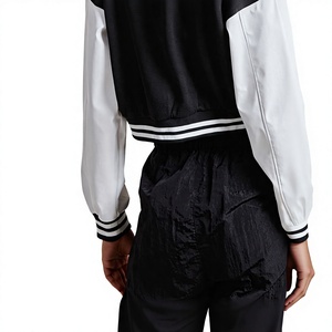 <b>women's</b> clothing <b>Women's</b> Black <b>White</b> Varsity <b>Jacket</b> Full Sleeve Turn Down Collar Short Crop Button Closure Letter Print <b>Jackets</b> - Product Image 4