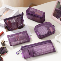 Pochette de rangement en maille respirante, ensemble multi-formes, légère, multi-usages, trousse de toilette cosmétique pour voyage et papeterie