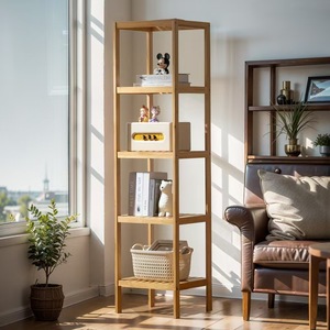 Étagère ouverte en bambou naturel minimaliste moderne, unité de rangement autoportante <span class=keywords><strong>pour</strong></span> la cuisine et le salon - Product Image 1