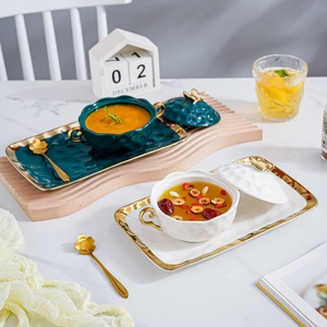 Juego de postres de agua y azúcar de cerámica, cuenco para estofado casero, cuenco para sopa con tapa, cuenco para desayuno para Persona, cuenco de <span class=keywords><strong>doble</strong></span> oreja - Product Image 4