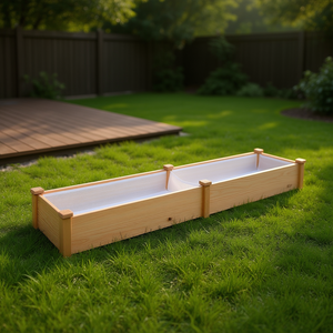 Cama elevada de madera maciza de abeto con tela transpirable para paisajismo y terrazas, 120 cm de largo, acabado natural - Product Image 2