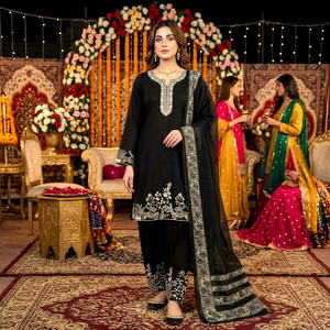Salwar Kameez traditionnel pour femmes en coton noir avec broderie dorée, longueur cheville, tenue de mariage, style Inde Pakistan - Product Image 1