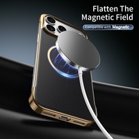 Étui de téléphone magnétique texturé en fibre de carbone Kevlar sans bordure de luxe pour iPhone 17 Pro Max, coque antichoc, étui professionnel pour hommes