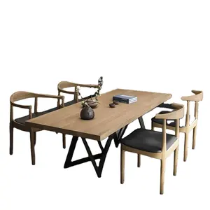 American Style Solid Wood Long Dining Table Set With 6 Chair