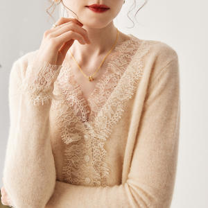 <span class=keywords><strong>Cardigan</strong></span> in Cashmere con Bordo in Pizzo per Donne, Maglione Corto con Scollo a V, <span class=keywords><strong>Cardigan</strong></span> in <span class=keywords><strong>Lana</strong></span> Lavorato a Maglia, Manica Lunga, Nuovo Stile Autunno Inverno - Product Image 3