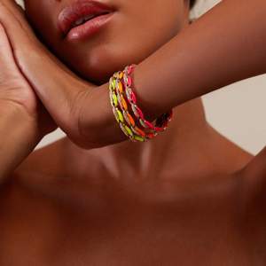 Nuevo Conjunto de Joyería Colorida, Cadena de Eslabones con Cuentas de Esmalte Neón Arcoíris, Pulsera y Collar de Moda para Mujer - Product Image 4