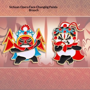 Broche de Ópera de Sichuan con Panda Cambiante de Rostro y Broche de Ópera de Pekín con Técnica de Goteo de Aceite, Esencia Nacional China - Product Image 1