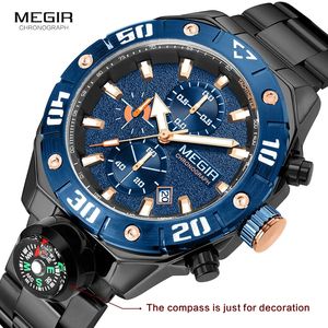MEGIR 2219 โครโนกราฟชายส่องสว่างควอตซ์นาฬิกาตกแต่งเข็มทิศแบรนด์ชั้นนําสําหรับผู้ชายแฟชั่นกีฬานาฬิกาข้อมืออัตโนมัติวันที่ - Product Image 2