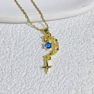 Nuevo collar romántico con abalorio de luna y estrella azul, collar de diamantes con diseño de temperamento, collar de lujo de acero inoxidable a la moda - Product Image 3