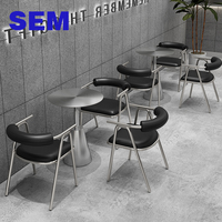 Ensemble de table et chaises en acier inoxydable pour café moderne SEM Commercial, mobilier de restaurant, sièges en cuir durables, table et chaises de café