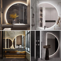 Miroir Mural de Salle de Bain Intelligent à LED Forme Demi-Lune Ronde Moderne, Décoration Intérieure avec Interrupteur à Capteur Tactile