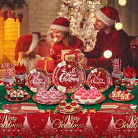 Ensemble de vaisselle jetable de Noël en direct d'usine avec assiettes, gobelets et serviettes pour le dîner des fêtes