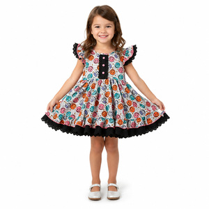 Abiti da Principessa per Bambine di Alta Qualità, <span class=keywords><strong>Vestito</strong></span> in Cotone con Stampa Coccinella e Bordo in Pizzo Nero per Eventi di Halloween - Product Image 4