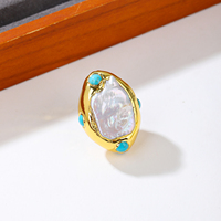 Connecteur double boucle en or 18 carats plaqué or, perle d'eau douce et turquoise, pour la fabrication de colliers, boucles d'oreilles et bijoux DIY