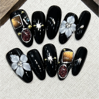 Lot de 10 faux ongles en gel peints à la main, magnifiques, de luxe, design personnalisé, faits à la main, à presser