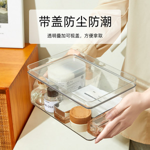 Acrylic Transparent Organizer Box With Lid Stackable Rectangle Office <b>Desk</b> Storage Container For Stationery And <b>Small</b> Items - Product Image 2