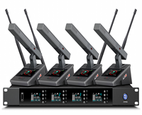 Système de micro de conférence sans fil UHF True Diversity, 1 récepteur + 4 micros de bureau, portée de 100 m, synchronisation IR, kit de réunion quadri-kanal