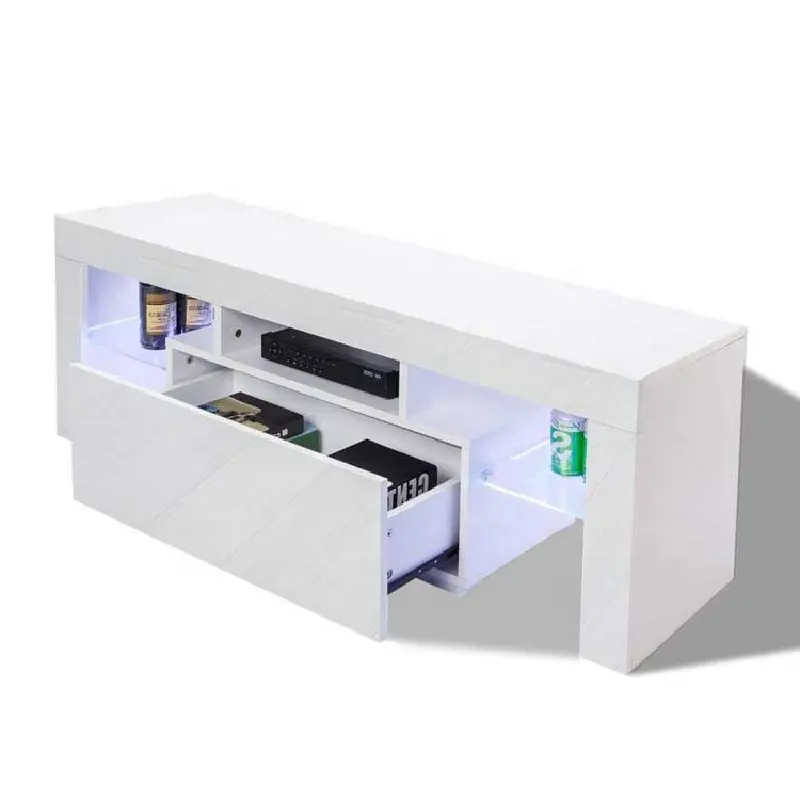 새로운 모델 간단한 현대 유리 MDF TV TV 스탠드 테이블 캐비닛 LED 빛