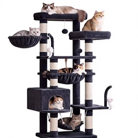 Arbre à chat moderne à 3 niveaux en bois d'ingénierie, 63'' de hauteur, pour chats de grande taille, avec un design spacieux et un grand hamac