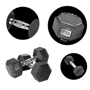 مجموعة دمبل سداسي عالي الجودة بالرطل، دمبل سداسي مغطى بالمطاط الأسود - Product Image 2