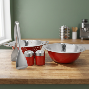 Colador tong de fruta de Color rojo exterior, cuenco para servir fruta, rociador de sal y pimienta, acero inoxidable, juego de ensaladas, 5 uds. - Product Image 3