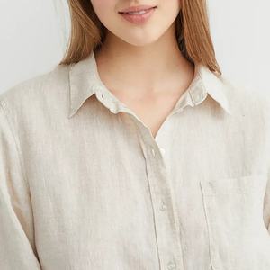 Camisa de Lino Ligera y Transpirable de Alta Calidad para Mujer, Casual, Beige, Blanca, Manga Larga, de Lujo, con Botones - Product Image 2