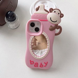 Funda de silicona suave <span class=keywords><strong>rosa</strong></span> con espejo de maquillaje de mono para <span class=keywords><strong>iPhone</strong></span> 17 <span class=keywords><strong>Pro</strong></span> Max, compatible con <span class=keywords><strong>iPhone</strong></span> 17, 16, 15, 14, 13, <span class=keywords><strong>12</strong></span>, 11 <span class=keywords><strong>Pro</strong></span> - Product Image 1