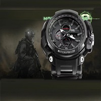 Jam Taktik Survival Multifungsi untuk Olahraga Luar Ruangan dengan Lampu LED, Termometer, Peluit, Pengikis, dan Pemantik Api