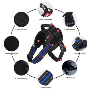 Besar harnes reflektif anjing pola padat tahan ledakan sadel multi-fungsi saku terbuat dari poliester tahan lama - Product Image 4