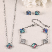 Conjunto de Joyería de 3 Piezas con Diseño de Pétalo Cuadrilátero Degradado de Moda, Collar, Pulsera y Pendientes de Acero de Titanio, Venta al por Mayor