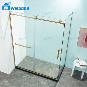 Weisdon Goud Frameloze Douchedeur Roestvrijstalen Rechthoek Gehard Glas Douchewand - Product Image 2
