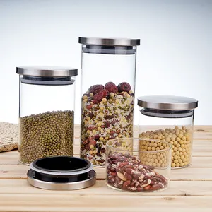 Vasetti di vetro per contenitori per alimenti trasparenti ermetici Multi specifica con coperchio in acciaio inossidabile