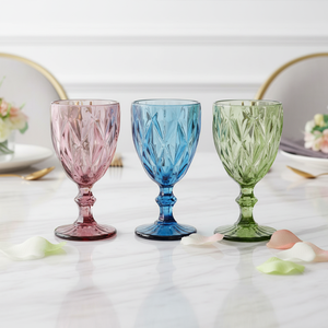 Wholesale SUNPRO Custom Logo Vintage Luxury Carved Wine Set Travel <strong>Amber</strong> Colored Country <strong>Glass</strong> 250ml Orange Goblets - Product Image 5