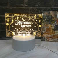 Lampe de nuit en cristal 3D Ramadan Kareem, lampe de bureau carrée en acrylique LED, design mosquée et lune, à intensité variable, changeant de couleur, décoration d'intérieur, Eid