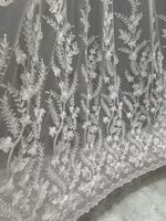Tissu de rideau en filet brodé, rideaux en tulle blanc avec perles, fleurs 3D, vente en gros, taille personnalisée
