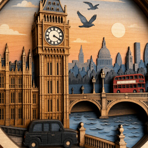 Ornement personnalisé en contreplaqué peuplier de 3 mm découpé au laser, représentant la silhouette de <span class=keywords><strong>Londres</strong></span> avec le Big Ben, pour la décoration de la maison ou en voyage, conforme à la norme CPSC, DDP - Product Image 2