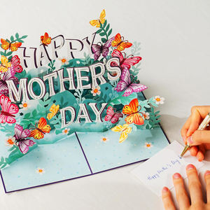 Carte de vœux rectangulaire bleue 3D fleurs et papillons, nouvelle collection, best-seller, carte cadeau <span class=keywords><strong>pop</strong></span>-up pour la fête des mères, en vente - Product Image 6