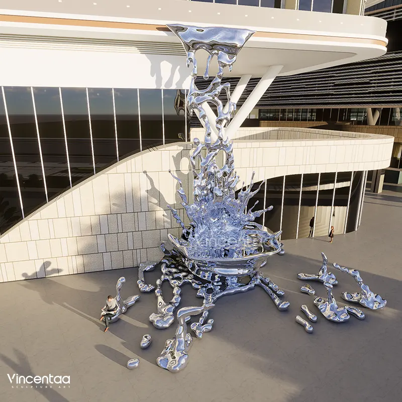 Décor de jardin moderne goutte d'eau en acier inoxydable sculpture pour la décoration de l'hôtel