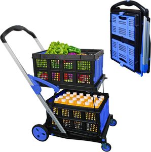 Shopping <strong>Cart</strong> with 2 Storage Crates <strong>Multi</strong> Use Two Tier Collapsible <strong>Cart</strong> with 360&deg; Rolling Swivel Wheels Heavy Duty <strong>Utility</strong> <strong>Cart</strong> - Product Image 1