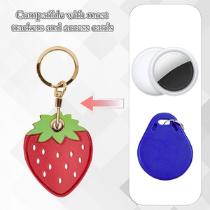 Estuche para llavero de cuero PU listo para enviar con patrón de fresa GPS AriTag llavero buscador rastreador cubierta protectora antiarañazos - Product Image 4