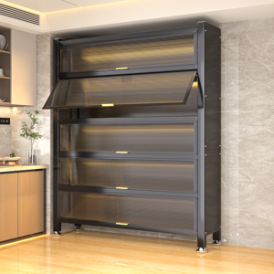 Armadio in Acciaio con Porta a Ribalta Trasparente, Credenza in Metallo Antipolvere, Organizzatore per Cucina, Soggiorno e Sala da Pranzo - Product Image 4