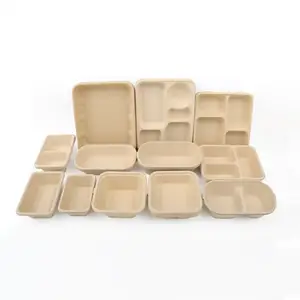 PFAS Free Bamboo Pulp Bagasse Paper Food Plates Lunch Box Food To Go Container Disposable Cake Box Bento Sushi Box