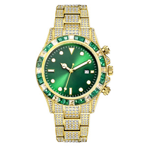 Reloj de lujo con diamantes dorados, esfera verde, analógico, de cuarzo, para hombre y mujer, unisex, cierre desplegable, cristal de zafiro de 42mm - Product Image 1