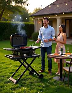 DELUXE MODERN PREMIUM STEEL OUTDOOR TABLETOP GAS BBQ GRILL KOREAN FOLDING <b>TROLLEY</b> CE CERTIFIED NON-STICK PIZZA OVEN Oxygen - Product Image 3