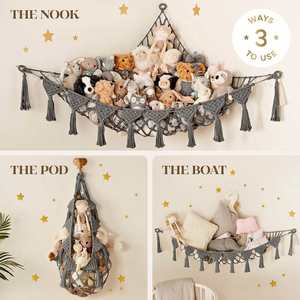 Factory Custom 3-in-1 Wall <b>Corner</b> Dolls Hammock Handwoven Cotton Rope <b>Storage</b> Net for Bedroom Kids Room Organizer - Product Image 4