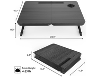 Table de lit pliable avec porte-gobelet et plateau noir |   Bureau de lit pour ordinateur portable, pliable et portable, facile à ranger, sans assemblage
