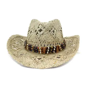 Seagrass hasır şapka kadın erkek Beach Resort tatil seyahat 2023 yaz yeni moda güneş gölge doğal tasarım meksika kovboy şapkası