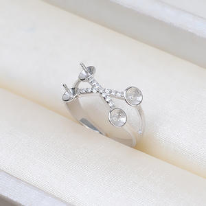 S925 Silver <b>Adjustable</b> Female Living <b>Ring</b> 4-Bead 5-6 Open DIY Pearl Accessory Holder 224 <b>Size</b> - Product Image 2